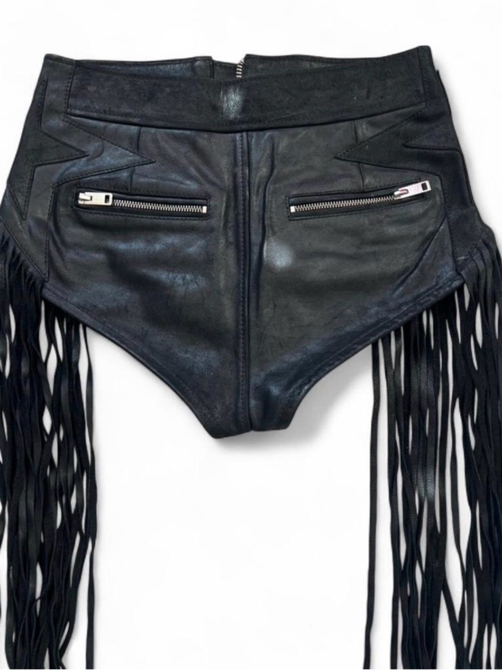 DIESEL Black Leather Fringe Shorts - Size
S - Picture 3 of 6